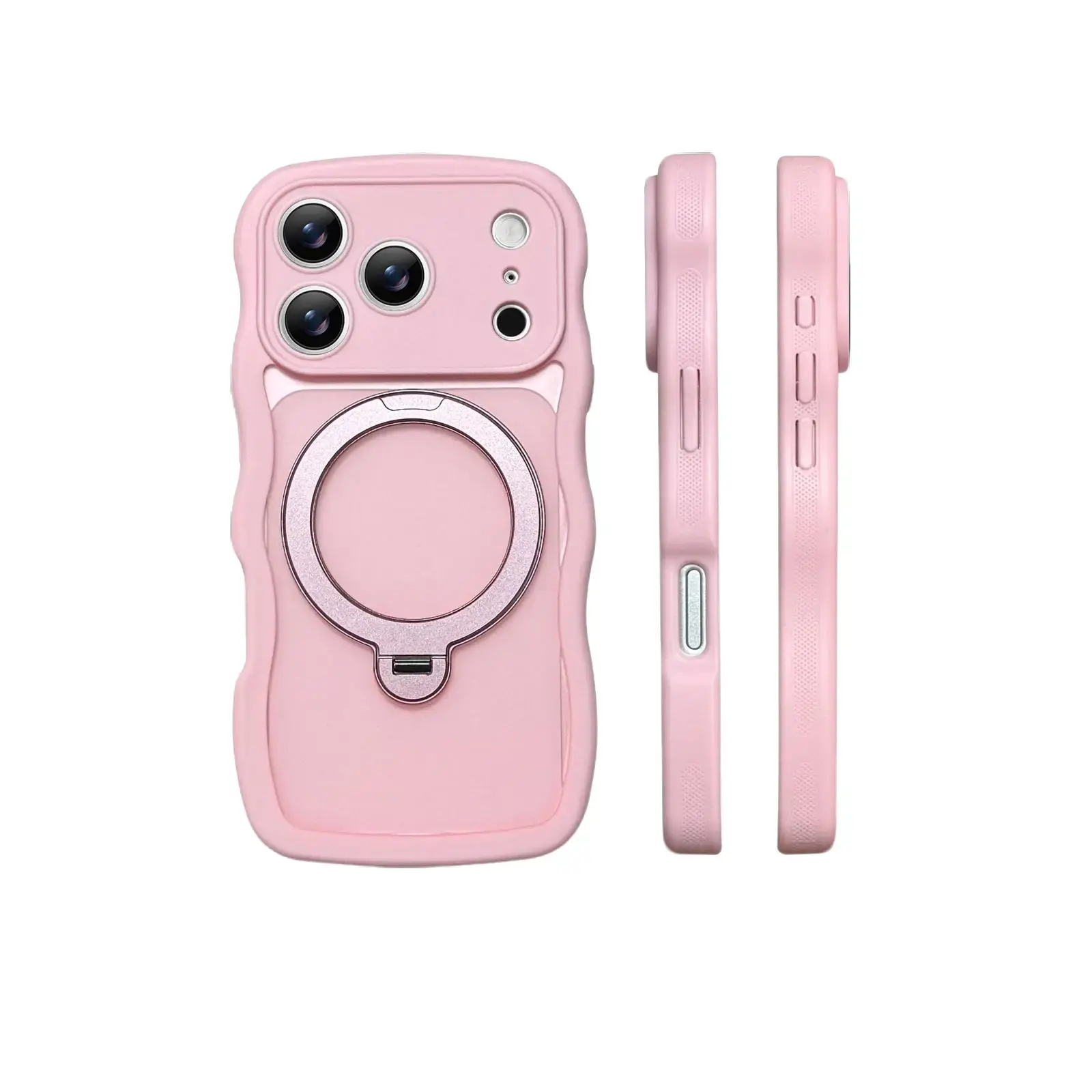 Wavy Edge Magnetic Phone Case With 360° Rotating Stand, Shockproof Matte Protective Cover For iPhone Series shiny