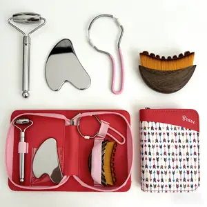 4-in-1 stainless steel gua sha tool, single-head stainless steel roller, heart-shaped gua sha board, lymph brush, hair remover, roller with cold compress function, facial gua sha tool, used for chin-lifting massager, lymphatic drainage and firming skin