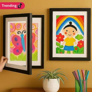 2 Pcs Kids Art Frame 13x10 Magnetic Artwork Display A4 Storage Frame MDF Front Loading Picture Frame Holds 150-200 Artwork Couple Gift Christmas Gifts Festive Gifts Wooden Framed Decor Photo Gallery Style Hanging Keyholes Flexible Orientation #Trending