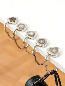 Shiny Diamond Pearl Heart Wallet Hook, Foldable Handbag Hook, Desktop Hook, Desk Clip, Perfect Gift for Table, School, Office, Travel, Folding