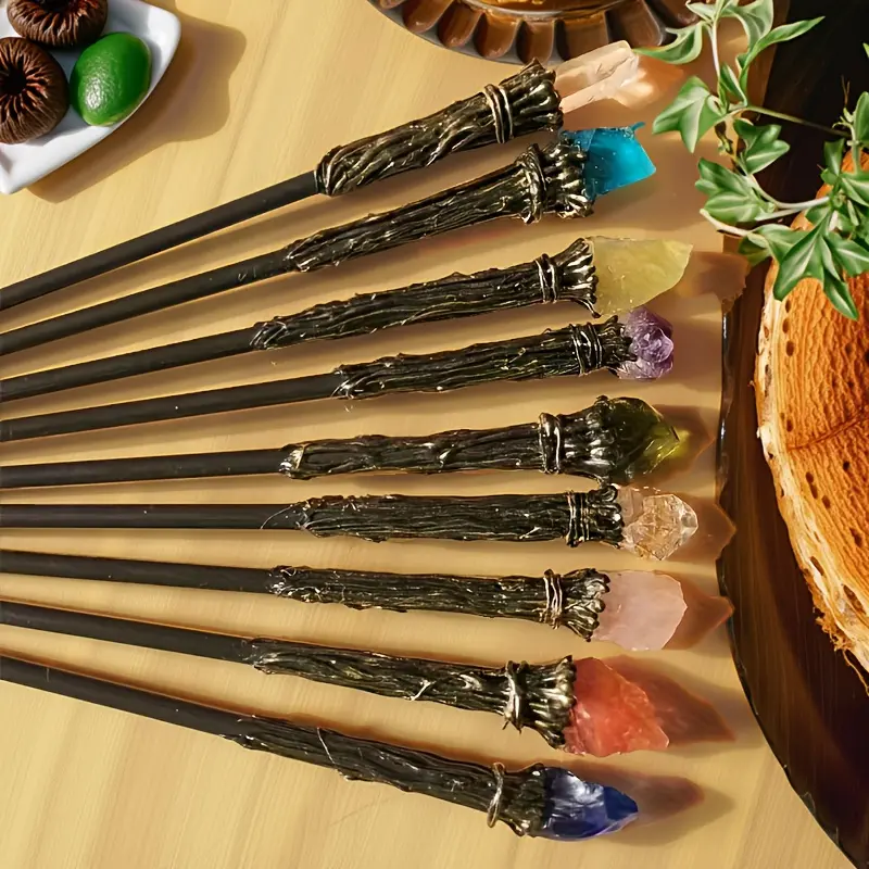 single handmade twig texture crystal wand, natural raw crystal top decorative scepter stick, multi color mineral crystal options, vintage desktop table ornament, boho home indoor decor craft gift #SummerWins