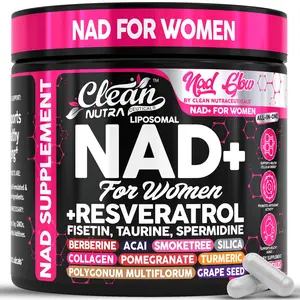 Clean Nutra NAD+, Resveratrol, Fisetin, Taurine, Spermidine & Collagen Peptides for Women’s Cellular Energy & Longevity Support Capsules – NAD Glow