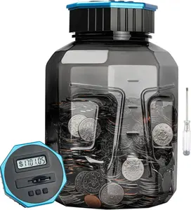 Summer Spring Gift X-Large Digital Coin Counting Bank for Adults & Kids – LCD Coin Counter Piggy Bank with Total Amount Display, 2.4L Capacity Money Saving Jar for Coins (Gray, X-Large)