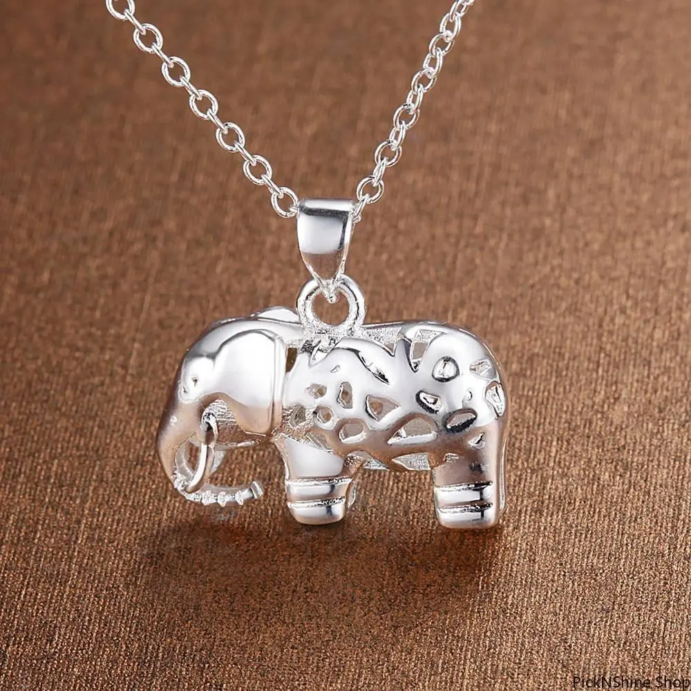 Women's 925 Sterling Silver Elephant Pendant Necklace - Basic, Elegant Fine Charm Jewelry, Unisex Fashion Accessory for Wedding & Daily Wear Gift, Casual Adults, Female