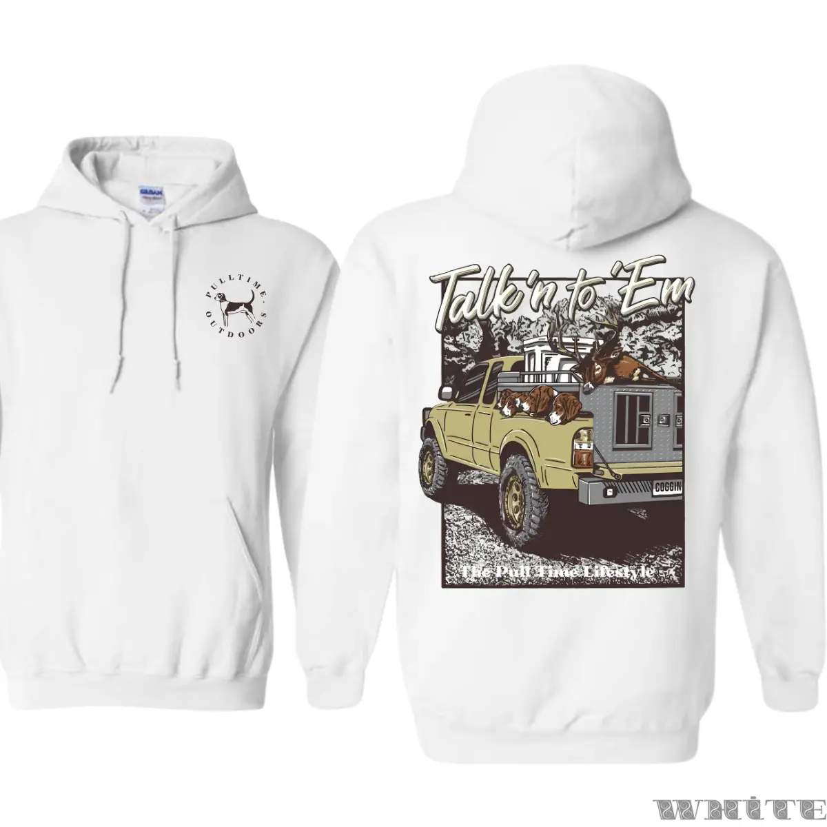Men's Baggy Oversized Hunting Hoodie - 'Talk'n to 'Em' Graphic Print Pullover, Matching Longsleeves Loose Cotton-Blend Sweatshirt with Ribbed Details for Outdoor Activities, Menswear, Tops, Outdoors, Loose-Fit, Casual