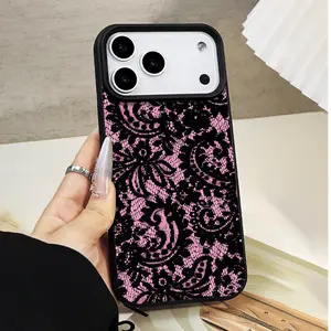 Black and pink lace pattern phone case for iPhone17/17Air/17Pro/17ProMax/iPhone16/16Plus/16Pro/16ProMax/iPhone15/15Plus/15Pro/15ProMax/iPhone14/14Plus/14Pro/14ProMax/iPhone13/13Pro/13ProMax/iPhone12/iPhone11