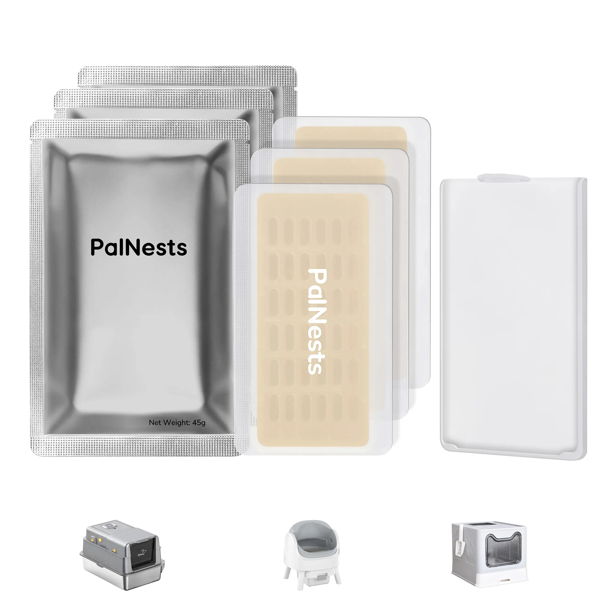 Palnests Universal Pet Odor Eliminator, Odor Control, Cat Toilet Deodorant for Stainless Steel Cat Litter Box, Cat Litter Freshener for Automatic Self-Cleaning Litter Tray, 3 Pcs with 1 Stand Plate