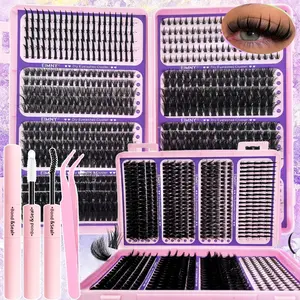 800Pcs Lash Clusters, Includes Spiky and Bottom Lashes, 40D+60D+80D+100D+110D+120D Mixed Style Volume Eyelash Clusters single box/with Glue, Tweezers and Brush, D Curl 3D Individual Wispy Eyelash, Fluffy Manga Eyelashes, Dense Thickened Lash for DIY