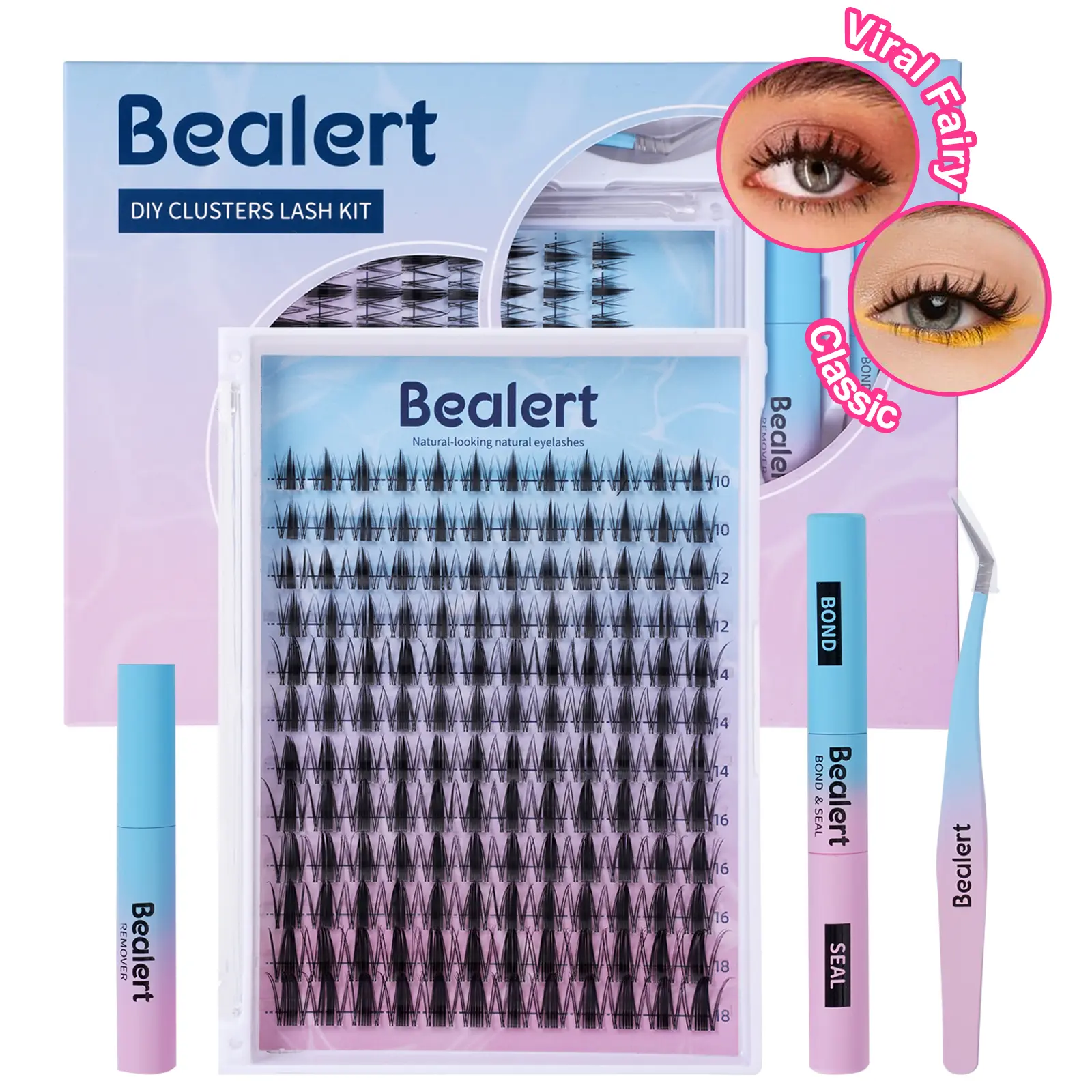 Bealert Fairy Lash Clusters Kit, Manga Eyelash Extension Kit at Home, 144pcs D Curl Wispy Natural Invisible Band Lash with Waterproof Lash Extensions Kit (Fairy-C-10-18MIX)