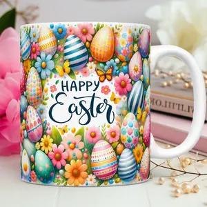 Happy Easter Mug, Cute Mug, Easter Bunny Egg 11oz 15oz Coffee Cup, Gift for Nana, Ceramic Coffee Cup