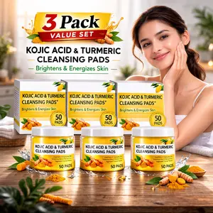 3 Pack-Turmeric Kojic Acid Vitamin C Exfoliating Pads - 50 Count for Oil Control, Hydration & Dullness Reduction - Face & Body Cleansing Pads