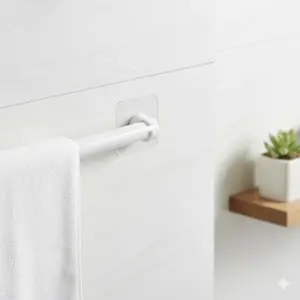 No-Drill Tension Curtain Rod Bracket, Heavy Duty Adhesive Wall Mount for Shower Door, Adjustable Closet Rail Sliding Track Holder, Bathroom Removable Installation Support