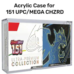 Acrylic Protective Display Case with Sliding  Lid for Mega Charizard ex UPC PKMN 151 UPC Storage Booster Box Trading Anime Graded Cards , 6MM Thick Magnetic Lid Protector  Holder Stackable