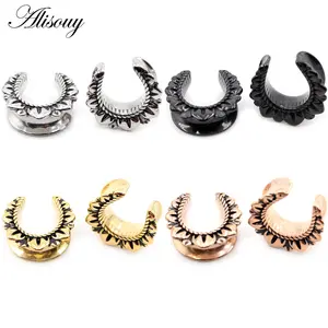 Alisouy 1pc 6-25mm Stainless Steel Leaf Flower Saddle Ear Tunnel Plug Expander Stretchers Gauges Earrings Piercing Body Jewelry
