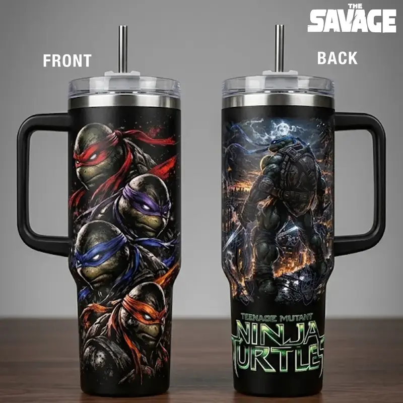 [Gift box & Starw] Teenage Mutant Ninja Turtles - The Last Ronin Tumbler, 40oz Insulated Travel Mug with Handle & Straw. TMNT Dark Fantasy Art Cup, Retro Cartoon & Comic Fan Merchandise, Perfect Gift for Gamers and Movie Lovers