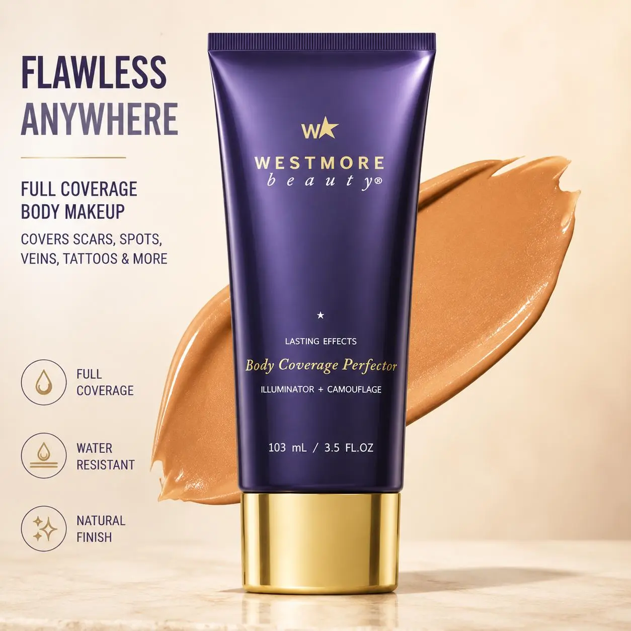 Beauty Body Coverage Perfector 3.5oz+ X-Large Buffer Brush - Flawless Body Makeup,Concealer for Scars, Spots, Veins, Tattoos andMore Blend Cosmetic