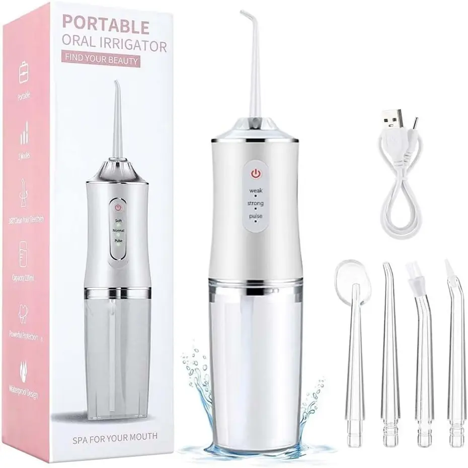 Electric Water Flosser Cordless for Teeth 3 Modes 4 Jet Tips Cleaning and Flossing Water Dental Portable Floss Irrigator Oral Water Flossed Rechargeable  Travel Adults