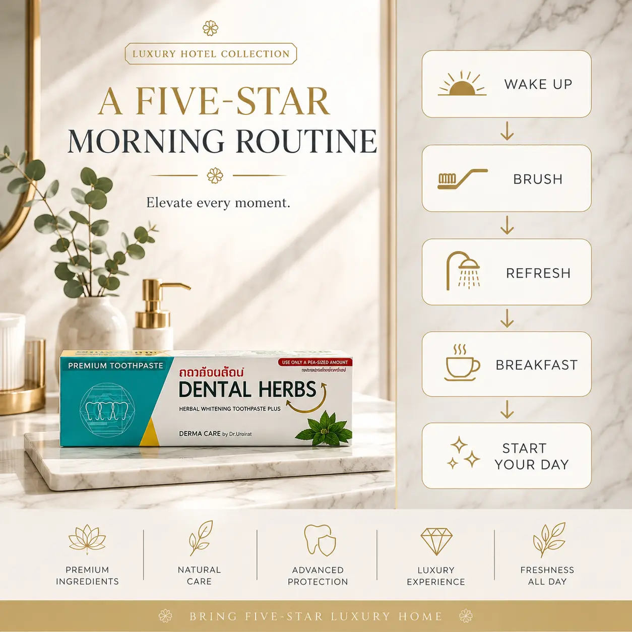 Luxury Bathroom Essential | Premium Herbal Toothpaste | Morning Routine Essential | Fresh Breath Toothpaste | Natural Whitening Toothpaste | Spa-Inspired Oral Care | Made in Thailand | 80g