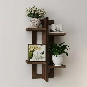 Floating wooden frame for indoor decoration, small plant display rack, rack that can hang various plants, farmhouse style wall hanging rack for living rooms, bathrooms, and bedrooms - country brown