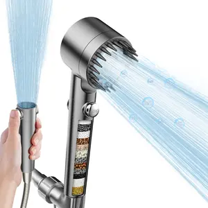 FEELSO Filtered Shower Head with Handheld High Pressure 4 Spray Modes Water Softener Filters Beads for Hard Water Removes Chlorine Reduces Dry Itchy Skin Chrome Finish
