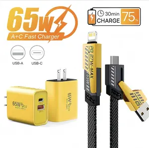 Fast Charging Set – 20W Dual USB-C Wall Charger + 4-in-1 Multi Cable, PD 65W USB-C & Lightning-Compatible for iPhone 15 14 13 12 Pro Max, iPad, MacBook, Samsung, Android