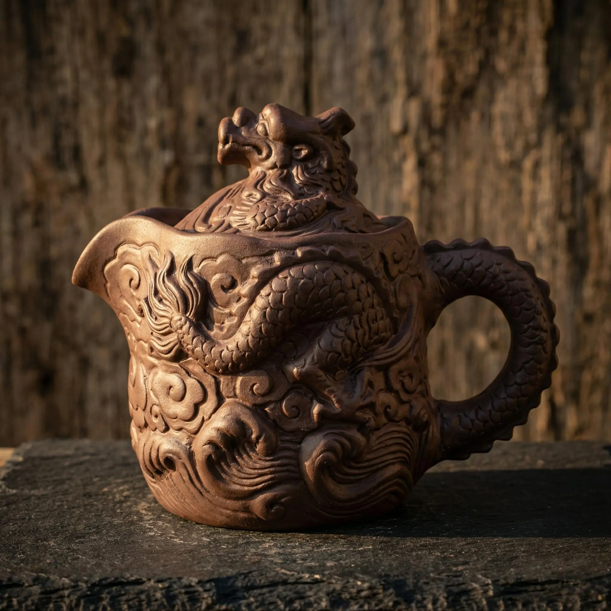Vintage collectibles Mythical Dragon Zisha Quick Cup ，3D Dragon Relief Purple Clay Teapot，Ultimate Chinese Good Luck Charm，Rare Dragon Carved Zisha Teapot | "Dragon Soaring" Auspicious Design |