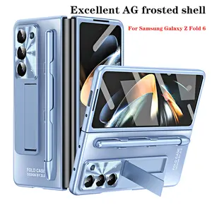 For Samsung Galaxy Z Fold 6 Case Plating Hinge Fold 4 3 5 With S Pen 360 Full Screen Protector Matte Shockproof Kickstand Cover