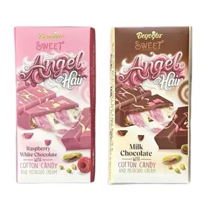 2-Pack ANGEL HAIR Raspberry White OR Milk (Dubai Style) Chocolate with Cotton Candy & Pistachio Cream Filling  Snack Bonbon Phyllo Bar Dubai Filled Milk Chocolate bulk Style