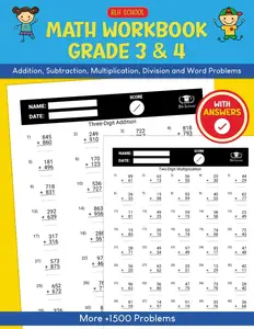Math Workbook Grade 3 & 4: Addition, Subtraction, Multiplication, Division and Word Problems Exercises, Math Worksheets For Grade 3 & 4 (Ages 8-10) (Math Workbooks)