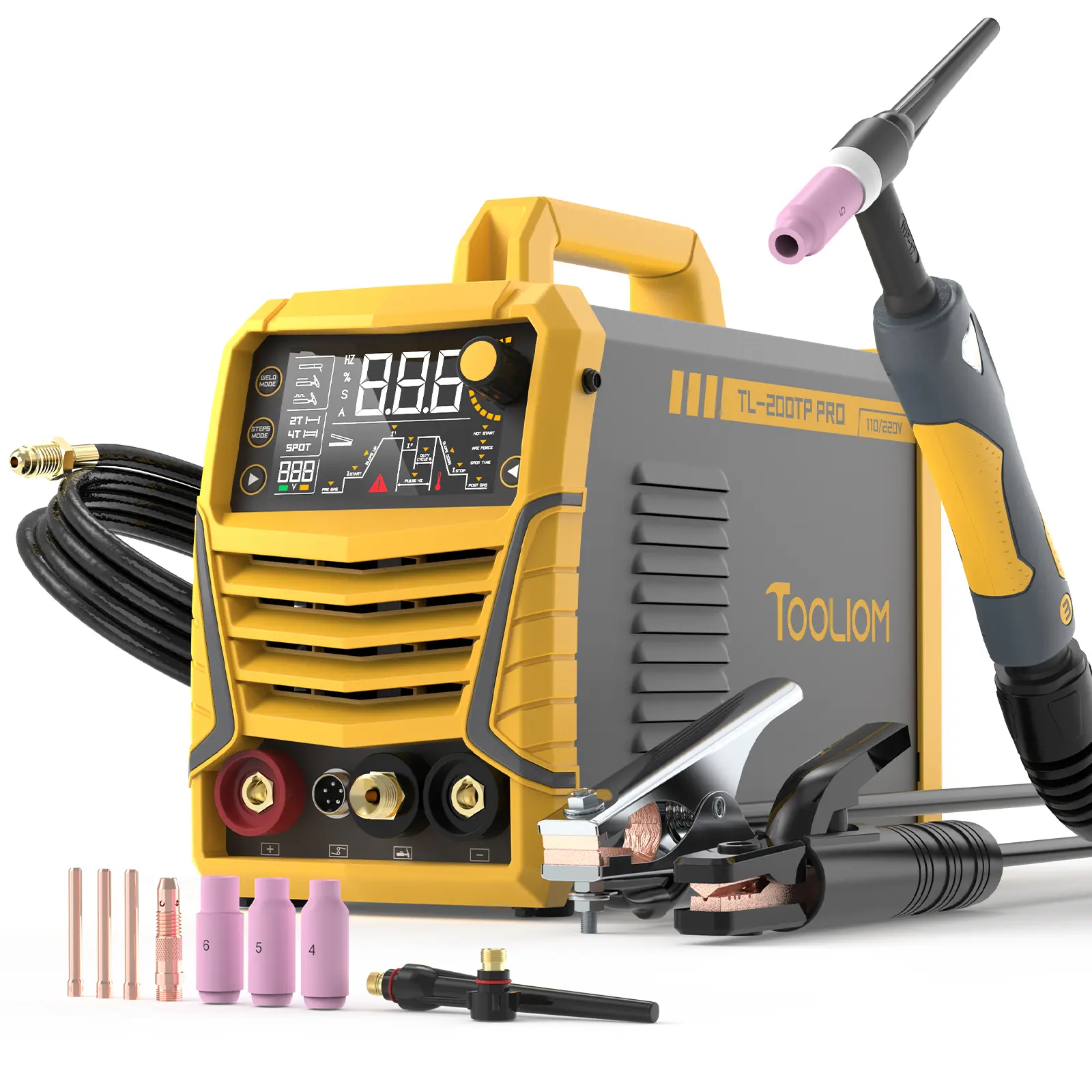 TOOLIOM 200A DC TIG Welder with Pulse, Multifunctional TIG Welding Machine with HF TIG/Spot TIG/Pulse TIG/Stick, 110&220V Dual Voltage IGBT Inverter with Large Digital Display