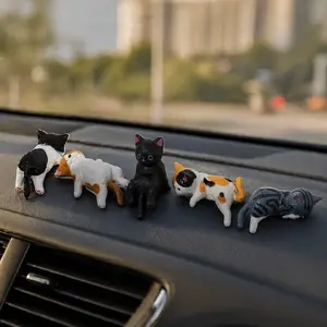 Mini Cute Cat Figurines Set of 5 Kawaii Resin Kitty Desk Decor for Office Desk Cubicle Home Decor Adorable Mini Cat