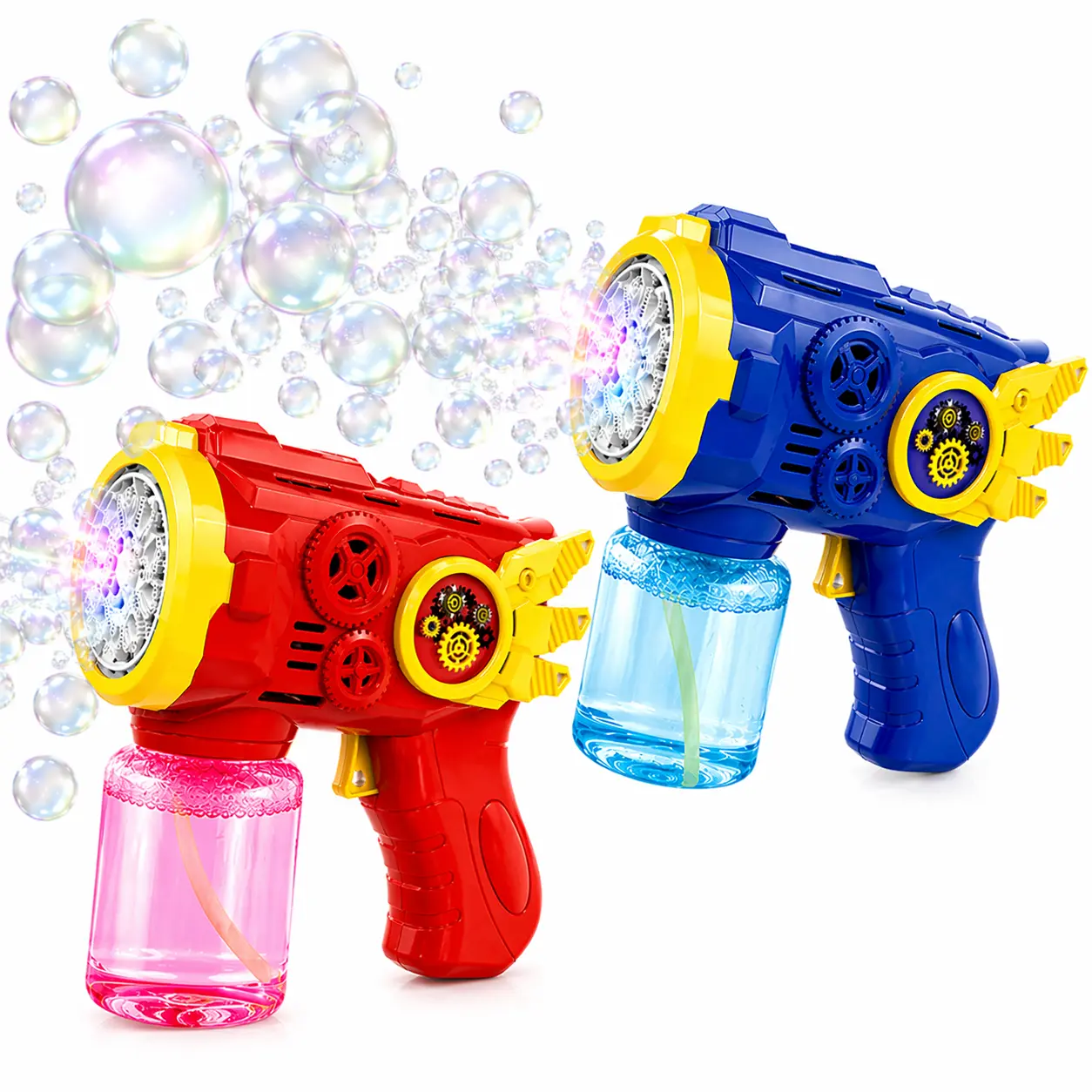 2 Pack Bubble Blowers Automatic Bubble Machine Toy for Kids with Lights, High Output Bubble Toy Set, Outdoor Summer Toys with Bubble Solution for Boys & Girls
