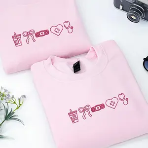 Embroidered Nurse Sweatshirt, Coquette Bow Medical Crewneck, Personalized Nurse Sweater, Cute Nursing Student Gift for Her