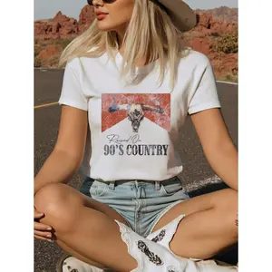 LanaWest Ladies RAND 90's COUNTRY Pattern T-Shirt Casual Round Neck Short Sleeve Top Country Music Shirt Spring Summer Unisex Fit Machine Washable