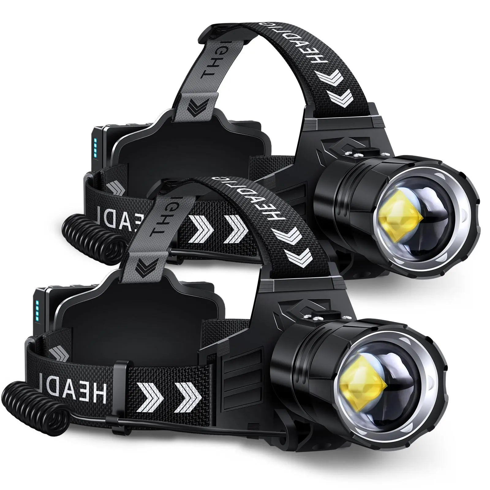FINICO Rechargeable Modern Headlamp - 180000LM High Lumens Flashlights, IPX7 Waterproof, 95H Long-Lasting Runtime, Zoom Focus, Built-In Flashlight Headlamps, Hands-Free Lighting, Outdoor Camping Portable LED Lighting