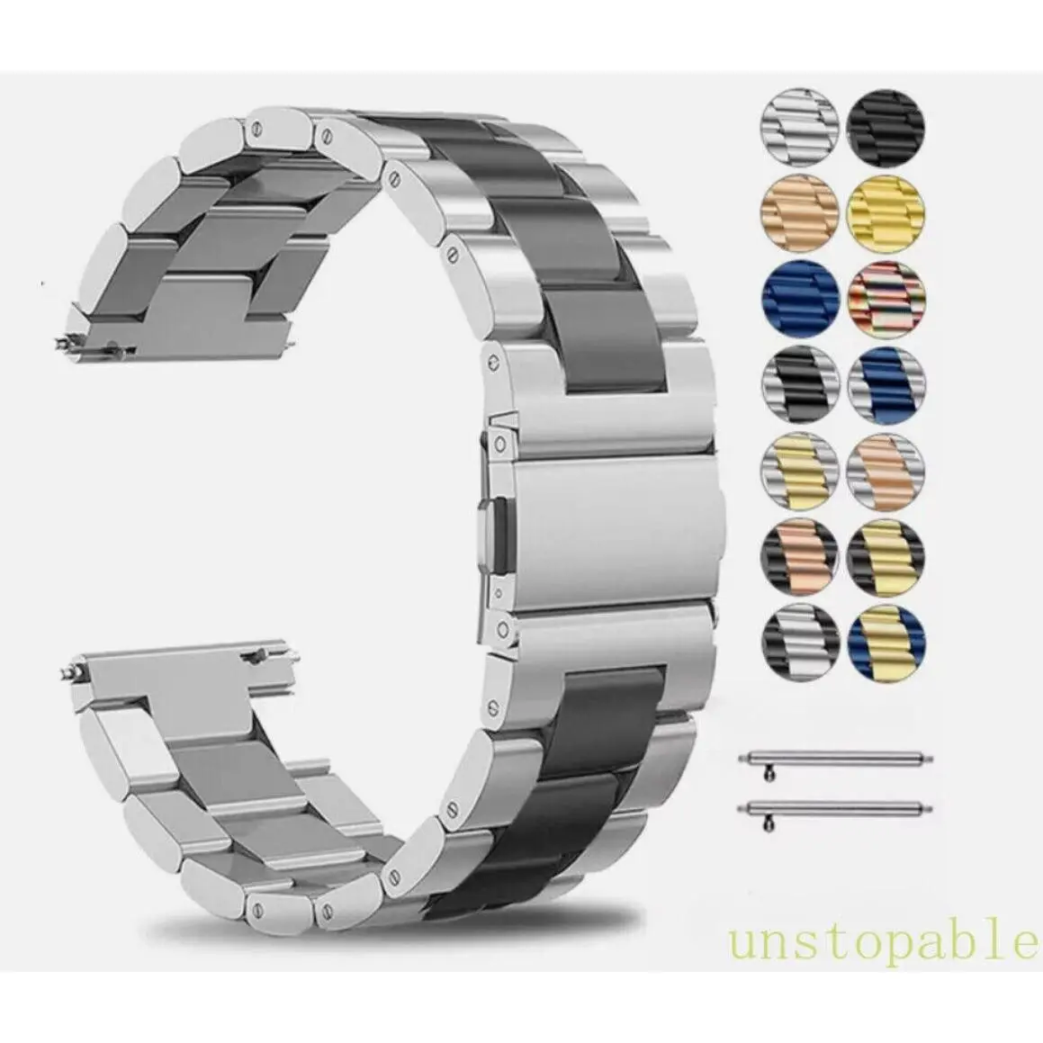 Stainless Steel Removable Replacement Watch Band for Smart & Wearable Devices, Fashionable Watch Accessories with 18mm/20mm/22mm Multi-Size, Unisex Fit, 2-in-1 Link Removal Toolkit - Ideal for Casual Wear