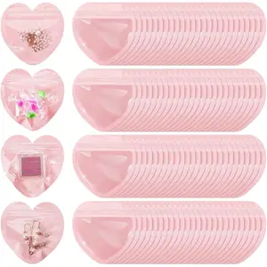 20pcs/100pcs Heart-Shaped Packaging Bags, Valentine's Day Jewelry Bags, Transparent Reusable Sealing Bags, Cute Treat Bags, Party Gift Packs, Resealable Packaging