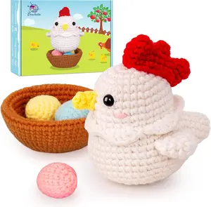 CROCHETTA Crochet Starter Kit for Beginners with Step-by-Step Video Tutorials Cute Hen Chicken Set Includes 7 Yarns 2 Hooks 5 Markers Perfect Gift for Crocheting