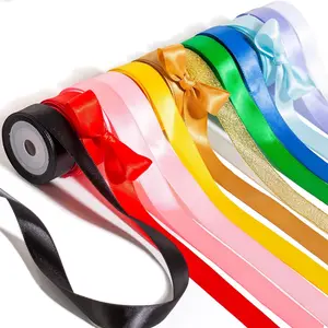 5/8" Double-Faced Polyester Satin Rainbow Ribbon Pack, 12 Colorfast Glossy Rolls, for Crafts, Gift Wrap Bows, Girls' Hair (Red, Pink, Blue, Gold, White, Black, Green, Purple, Yellow)