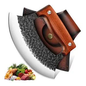 TIVOLI Hand-Forged Ulu Knife – Full Tang High Carbon Steel, Japanese-Inspired with Sheath & Gift Box, Mezzaluna Rocker Knife & Pizza Cutter for Kitchen, Camping & BBQ,Japanese Birthday Gifts for Men