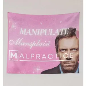 Manipulate Mansplain Malpractice tapestry, unique TV series wall art, decorative home decor gift for fans, pink flag decor print college canvas summer