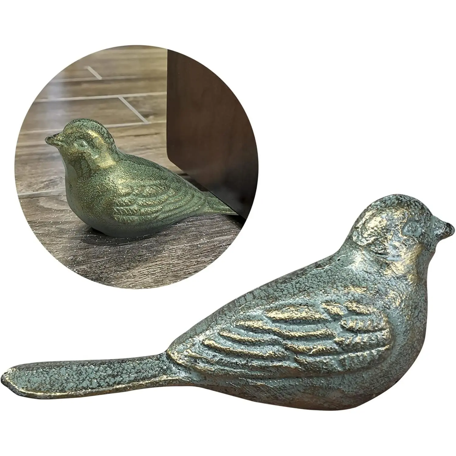 Cast Iron Door Stop Decorative Door Stoppers for Bottom of Door, Cute Bird Doorstop  Wedge Farmhouse  Floor Decor, Antique -Green
