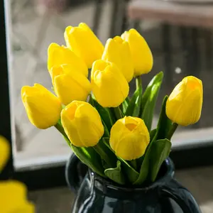 12 Pcs Yellow Artificial Tulips Flowers Real Touch Fake Tulips for Decoration 13.5" Floral Arrangement Bulk for Vase Centerpieces Wedding Party Decorative Fruit Ornaments