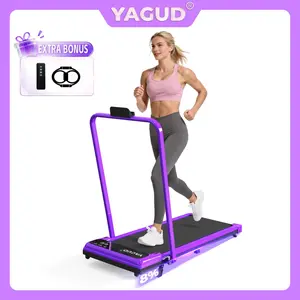 【New Arrival】 DELSFORYOUDAYS YAGUD Electric FoldingTreadmill with Handrail, Low Noise Motor - 265lbs WeightCapacity Spacious Belt Walking Pad, Dual Shock Absorption,Remote Control & Wheels for Easy Moving - Includes FreeResistance Bands and Remote