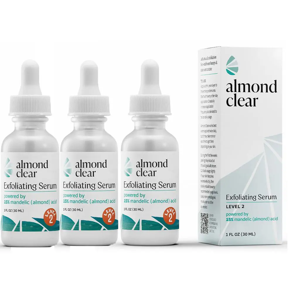 3 Pack Level 2 Mandelic Acid Serum |       Body Acne Treatment, Clear Butt Acne, Folliculitis, Fungal Acne, Hyperpigmentation, Ingrown Hairs |       Daily Skincare, Safe for Sensitive Skin, Skin Repair, Fungus, almond clear