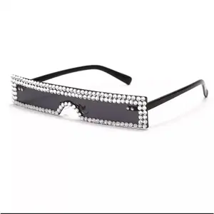 Small Frame Rhinestone Rectangle Sunglasses