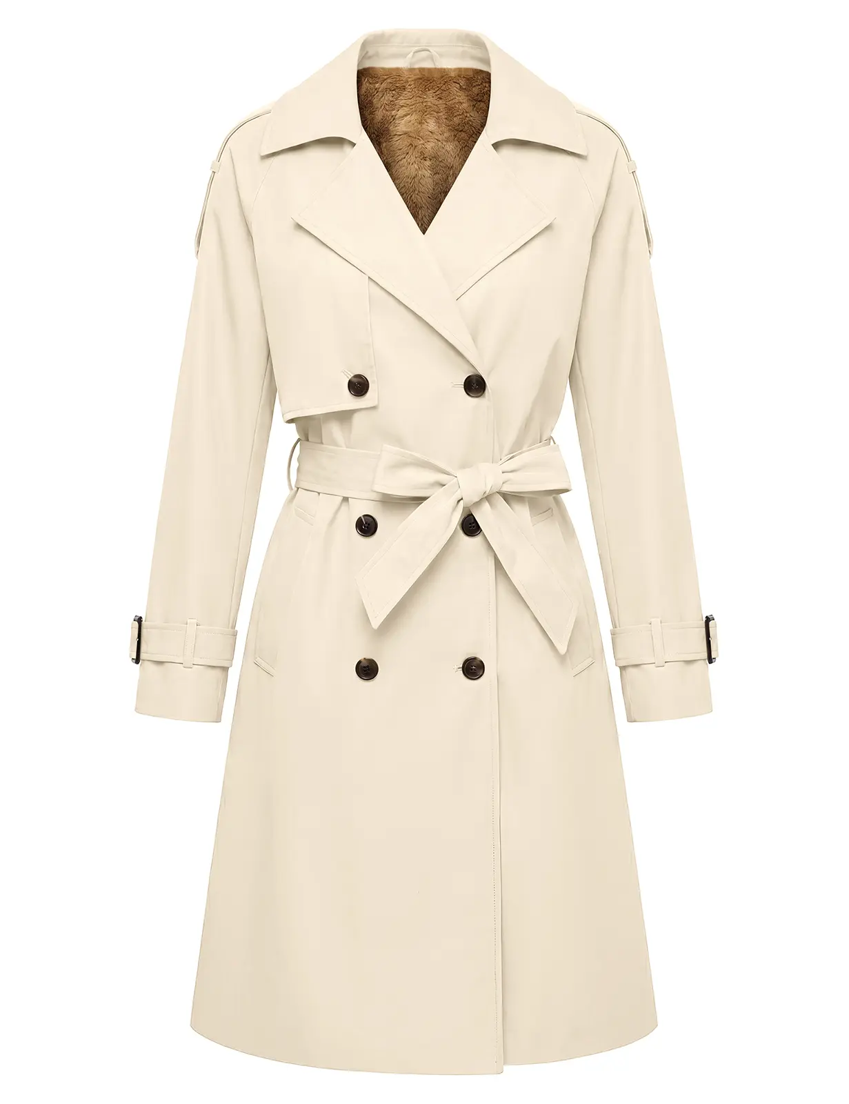 Women’s Fleece-Lined Trench Coat Double Breasted Lapel Overcoat | Lightweight Long Jackets with Adjustable Cuff Tabs & Detachable Waist Belt Warm Outerwear for Spring Fall & Early Winter