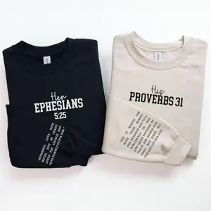 Christian Couple Sweatshirt, Couple Matching Sweatshirt, Bible verse on the sleeve, Proverbs 31 Matching Sweatshirt, Anniversary Gifts for Him