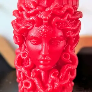 Medusa Devotional Candle - Red Household Candle with Intricate Design for Home Aroma
