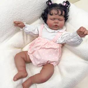 19 Inch Reborn Baby Doll Black Girl African American Reborn Toddler Doll Cloth Body Sleeping Realistic Newborn Doll with Brown Skin Handmade Lifelike Babies Toys